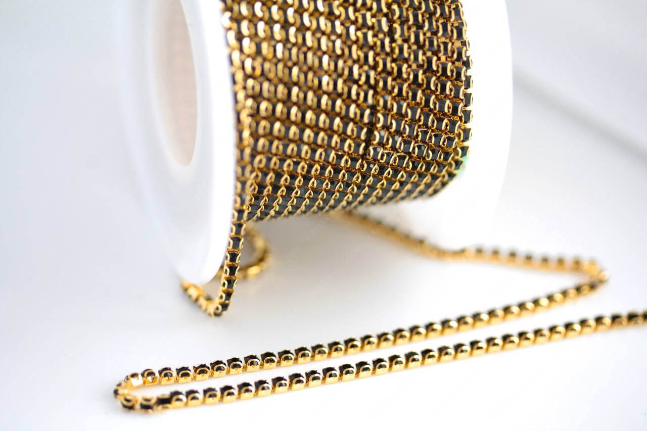 Ланцюжок стразовий Gold + Jet